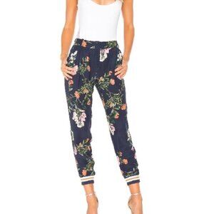 PARKER Pants Woman 2 Malolo Navy Daphne Joggers Silk Floral Mid Rise Pockets